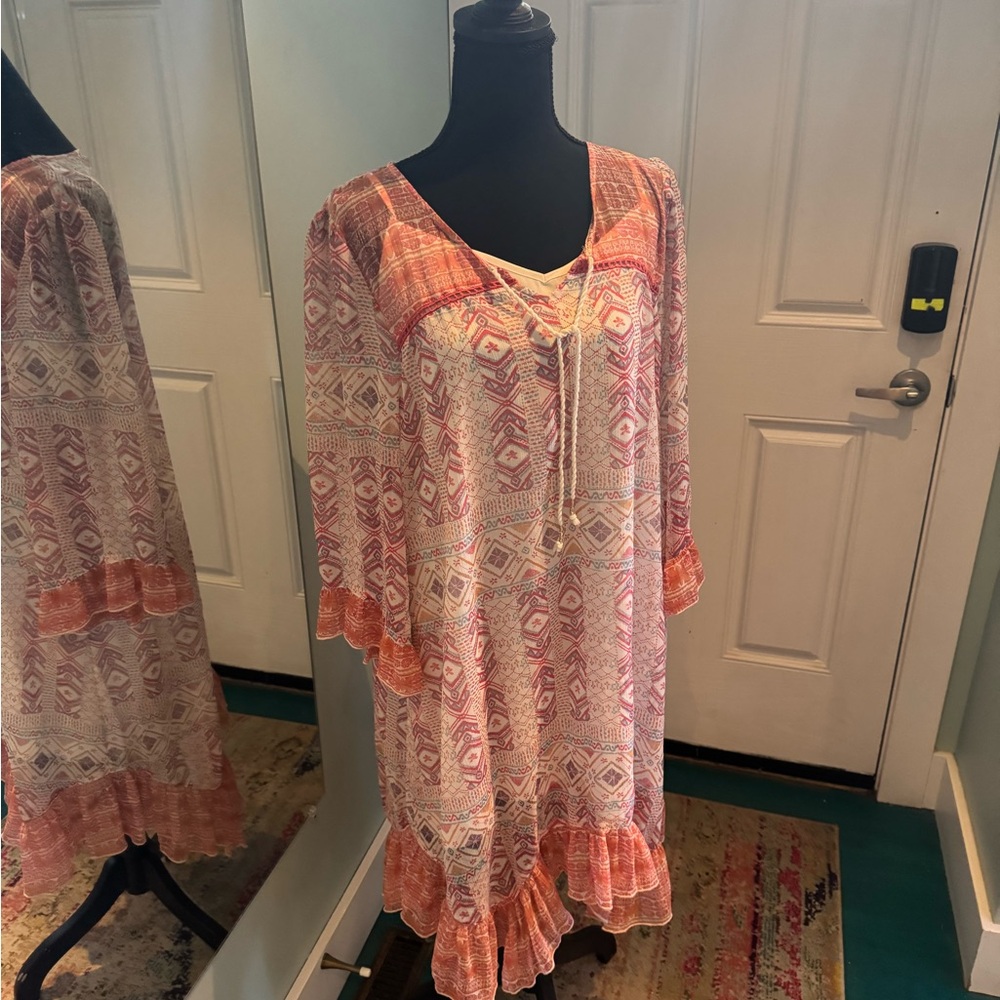 Sun & Shadow Multicolor Geometric Midi Dress with Slip